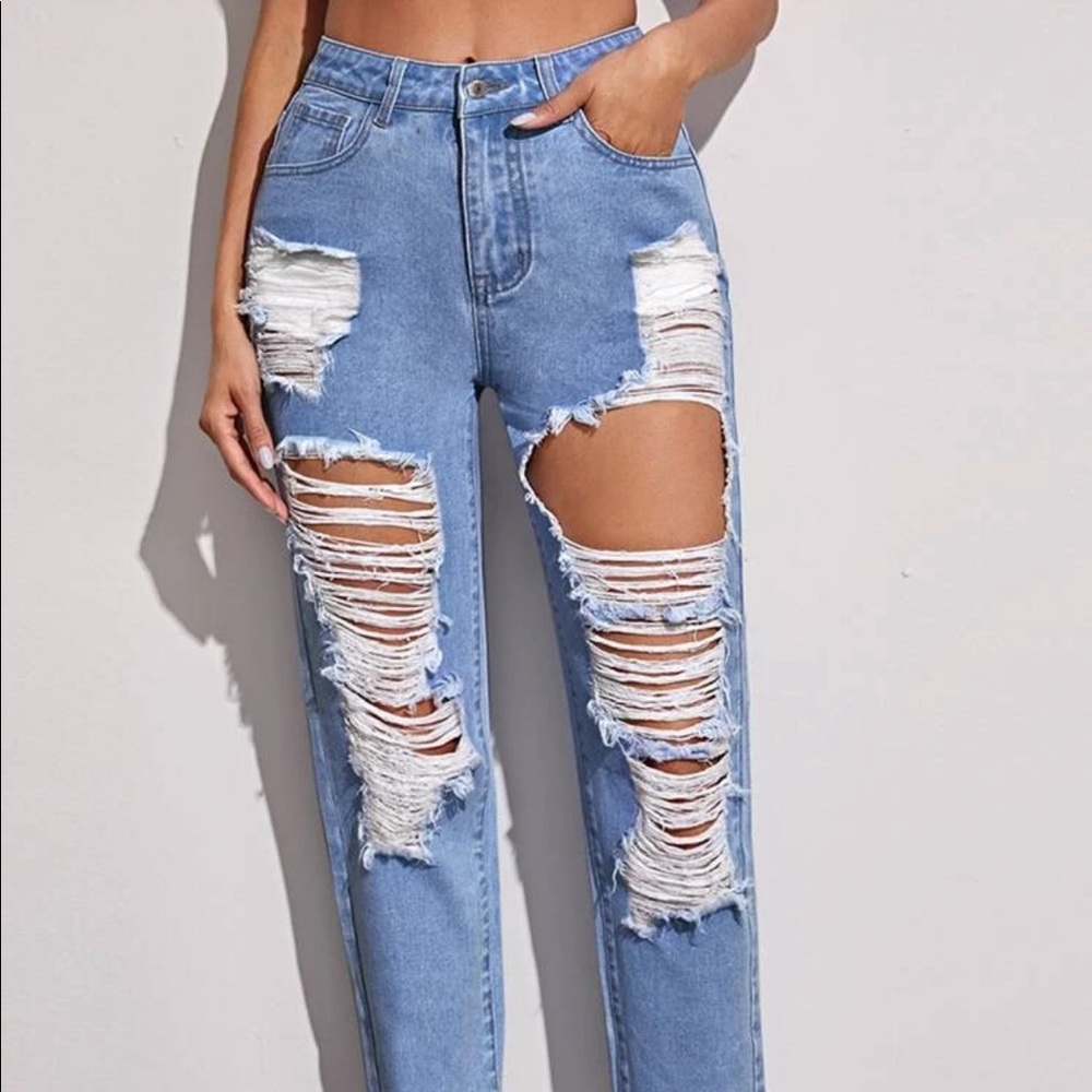 Distressed mom jeans